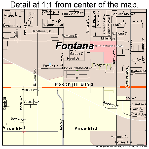 Fontana, California road map detail