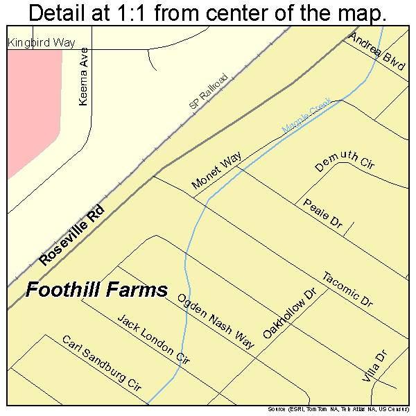 Foothill Farms, California road map detail