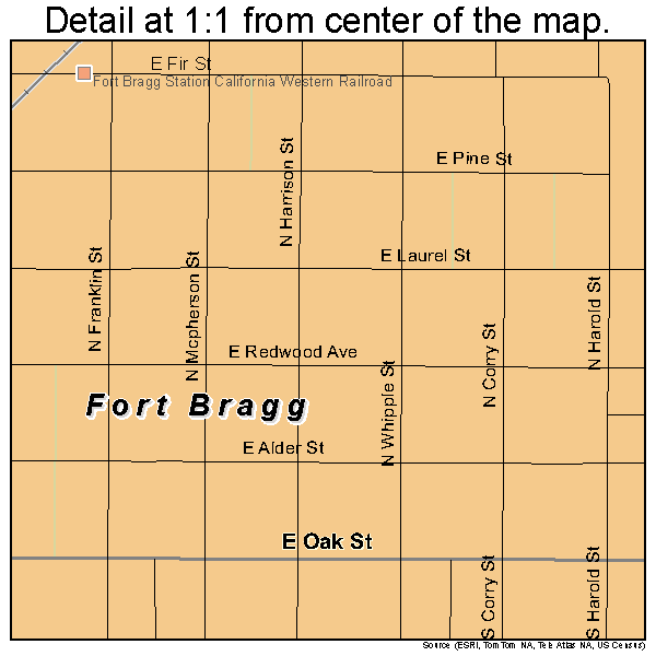 Fort Bragg, California road map detail