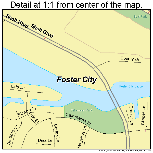 Foster City, California road map detail