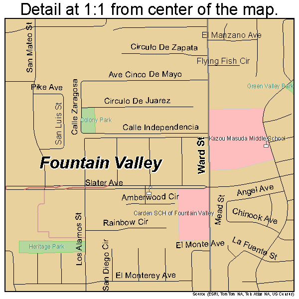 Fountain Valley, California road map detail