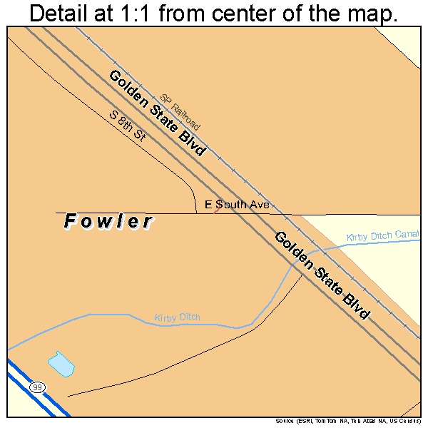 Fowler, California road map detail