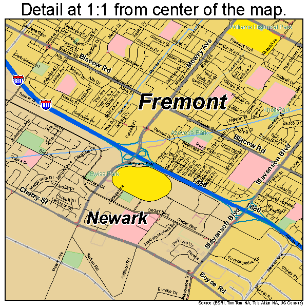Fremont, California road map detail