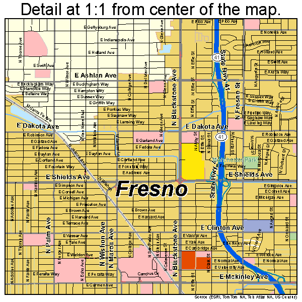 Fresno, California road map detail