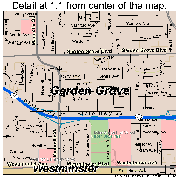 Garden Grove, California road map detail