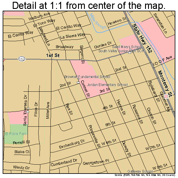 Gilroy, California road map detail