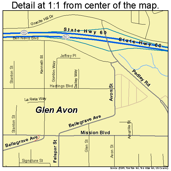Glen Avon, California road map detail