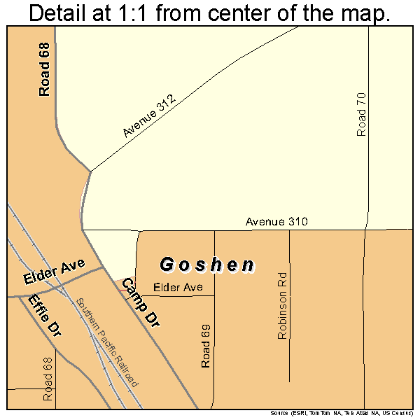 Goshen, California road map detail