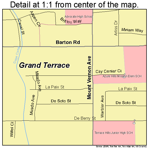 Grand Terrace, California road map detail