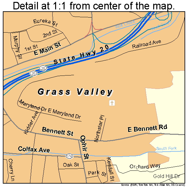 Grass Valley, California road map detail