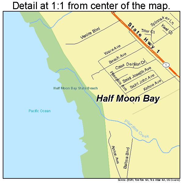 Half Moon Bay, California road map detail
