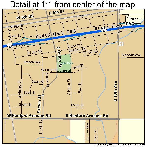 Hanford, California road map detail