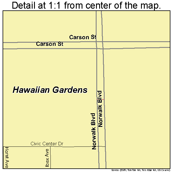 Hawaiian Gardens, California road map detail