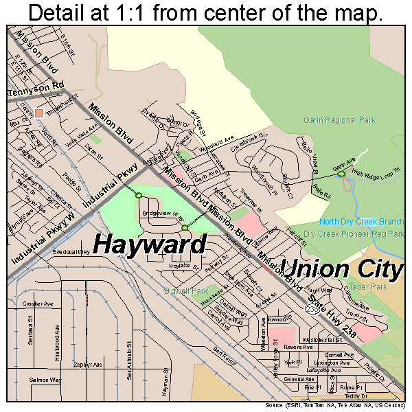 Hayward, California road map detail