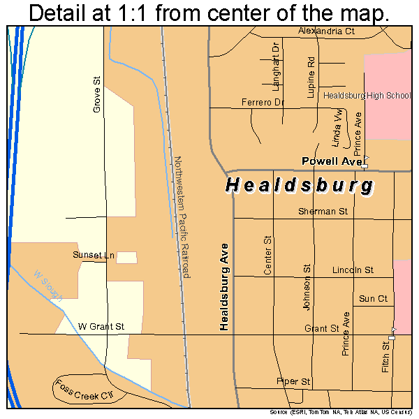 Healdsburg, California road map detail