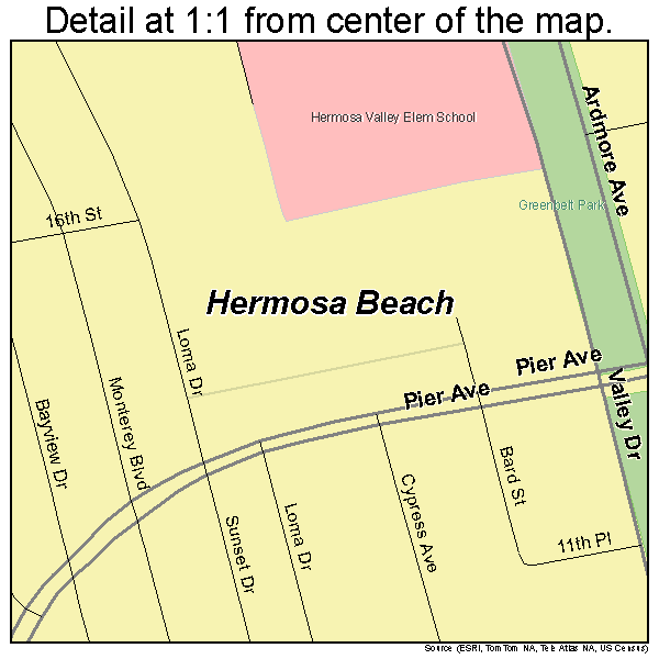 Hermosa Beach, California road map detail