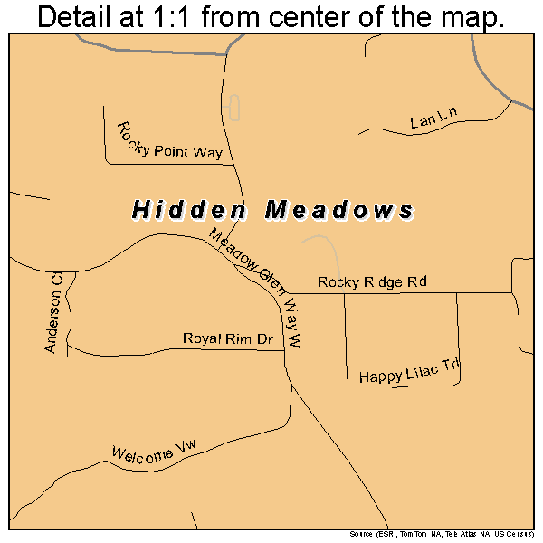 Hidden Meadows, California road map detail