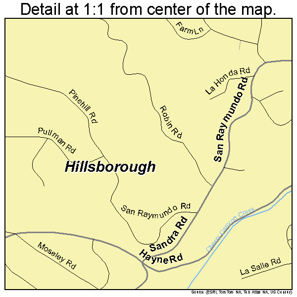 Hillsborough, California road map detail