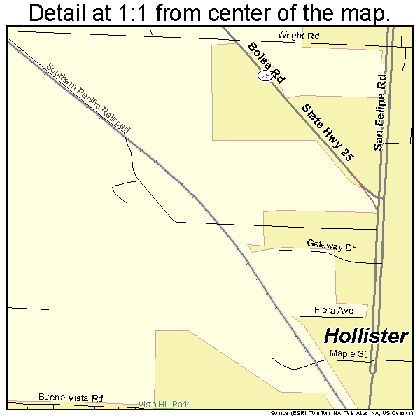 Hollister, California road map detail