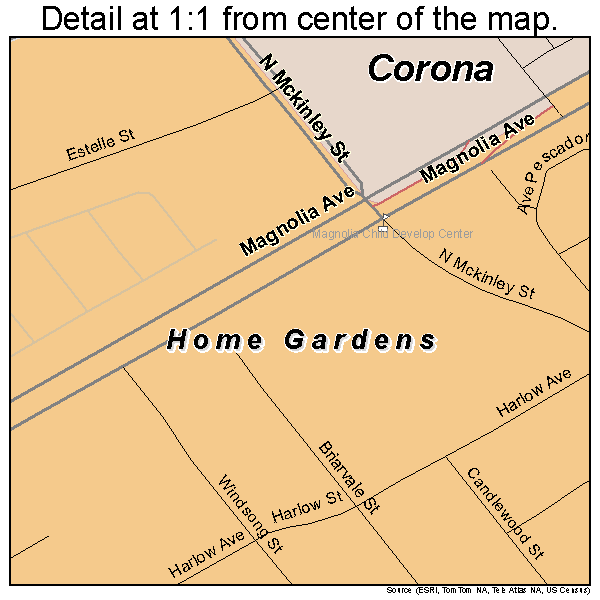Home Gardens, California road map detail