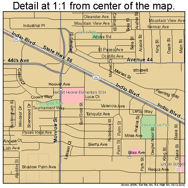 Indio, California road map detail