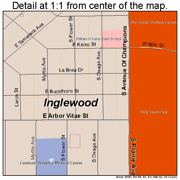 Inglewood, California road map detail