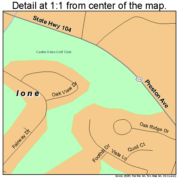 Ione, California road map detail