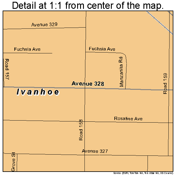 Ivanhoe, California road map detail