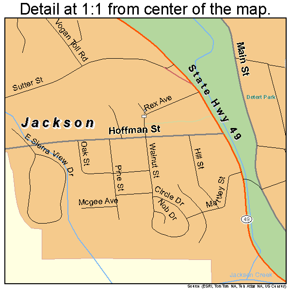 Jackson, California road map detail