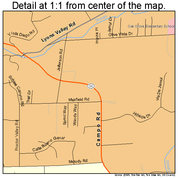 Jamul, California road map detail