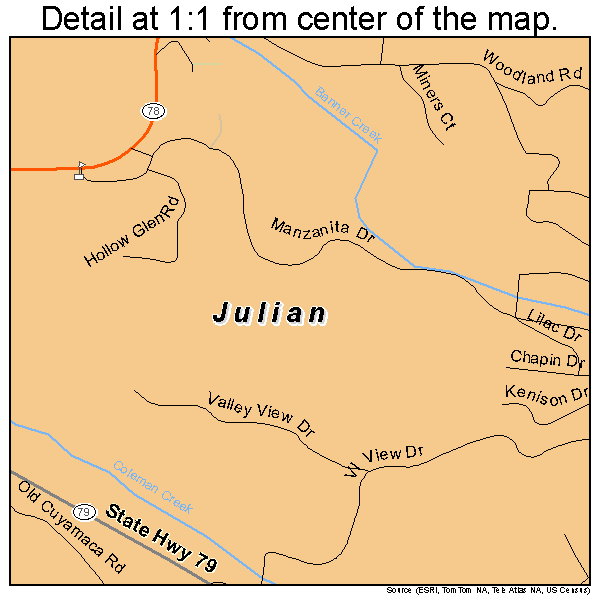 Julian, California road map detail