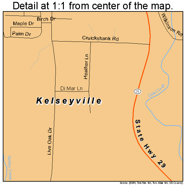 Kelseyville, California road map detail