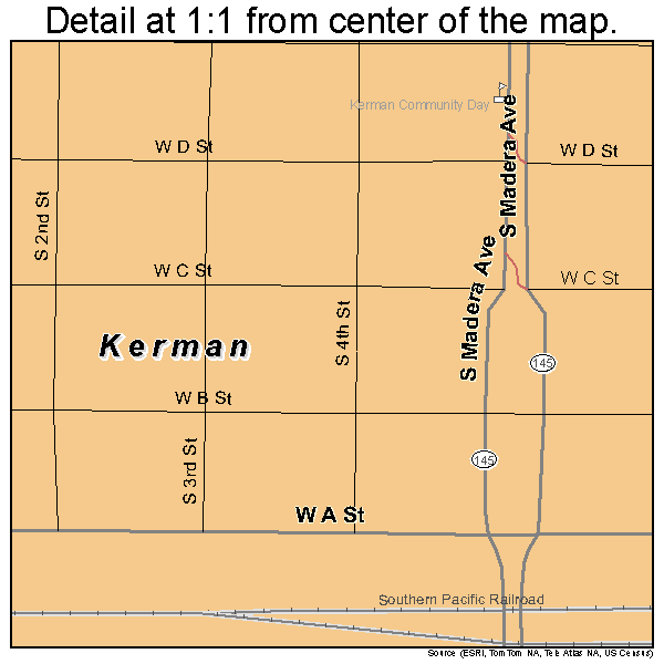 Kerman, California road map detail