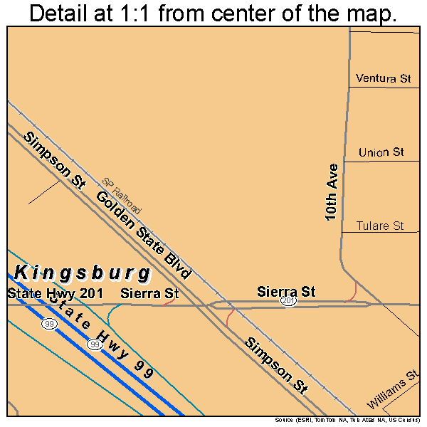 Kingsburg, California road map detail