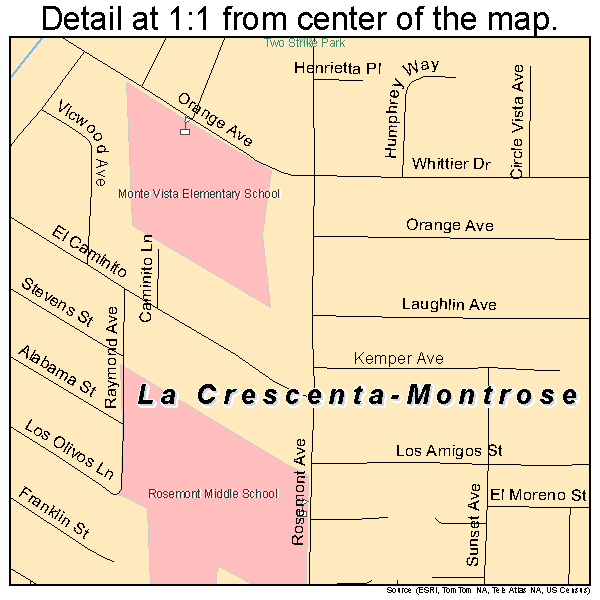 La Crescenta-Montrose, California road map detail