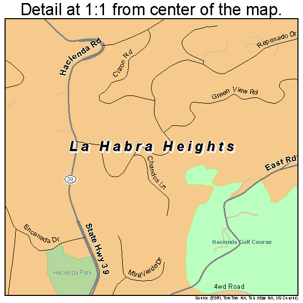 La Habra Heights, California road map detail