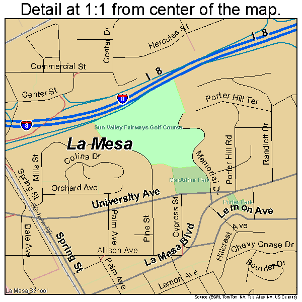 La Mesa, California road map detail