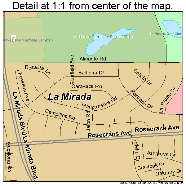 La Mirada, California road map detail