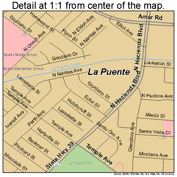 La Puente, California road map detail