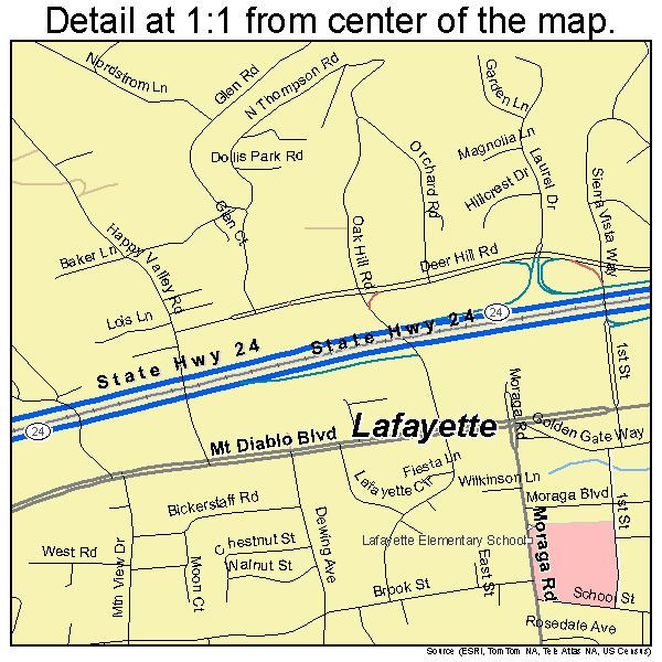 Lafayette, California road map detail