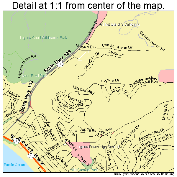 Laguna Beach, California road map detail