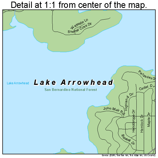 Lake Arrowhead, California road map detail