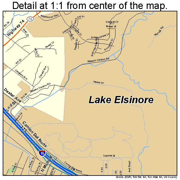 Lake Elsinore, California road map detail