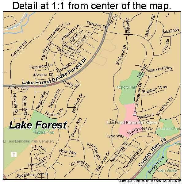 Lake Forest, California road map detail