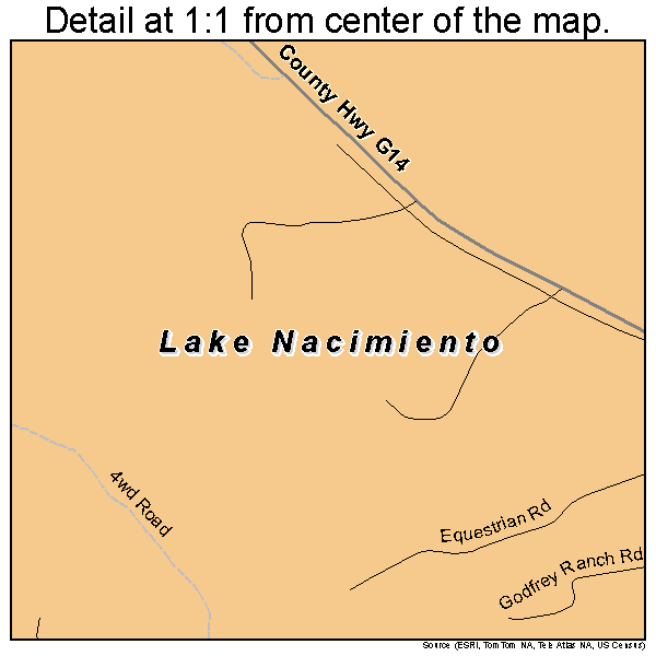 Lake Nacimiento, California road map detail