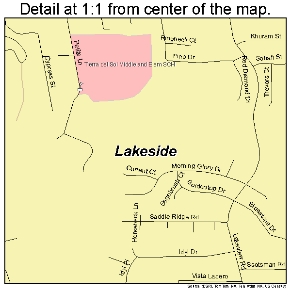 Lakeside, California road map detail