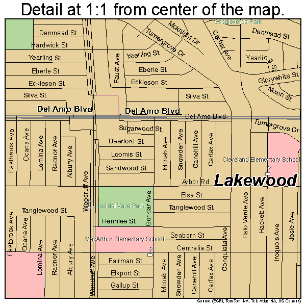 Lakewood, California road map detail