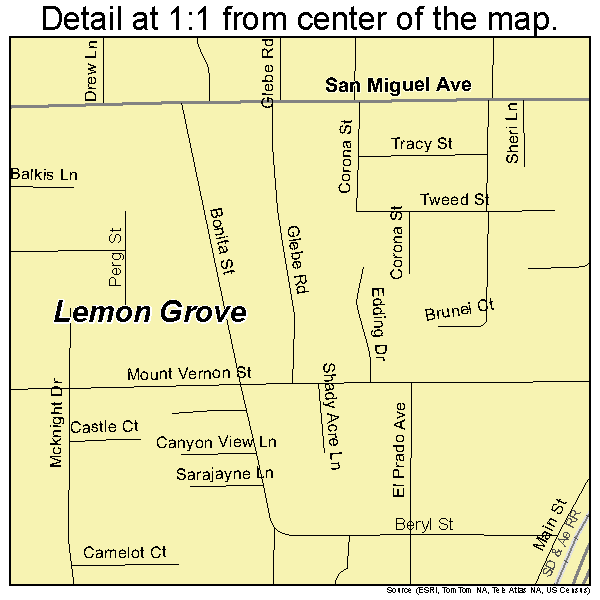 Lemon Grove, California road map detail