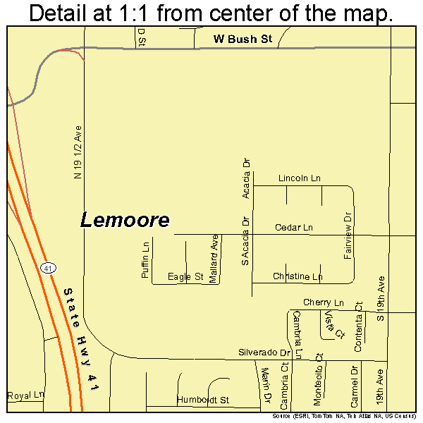 Lemoore, California road map detail