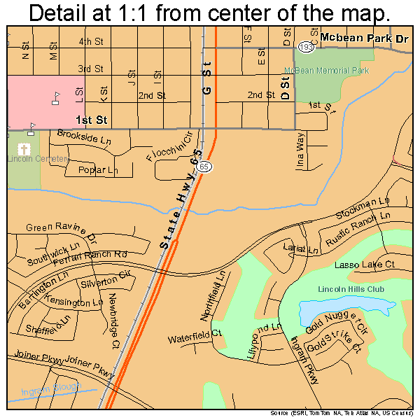 Lincoln, California road map detail